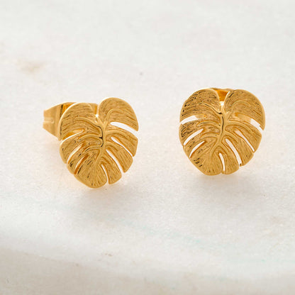 Monstera Palm Leaf Gold Vermeil Stud Earrings Scarlett Jewellery
