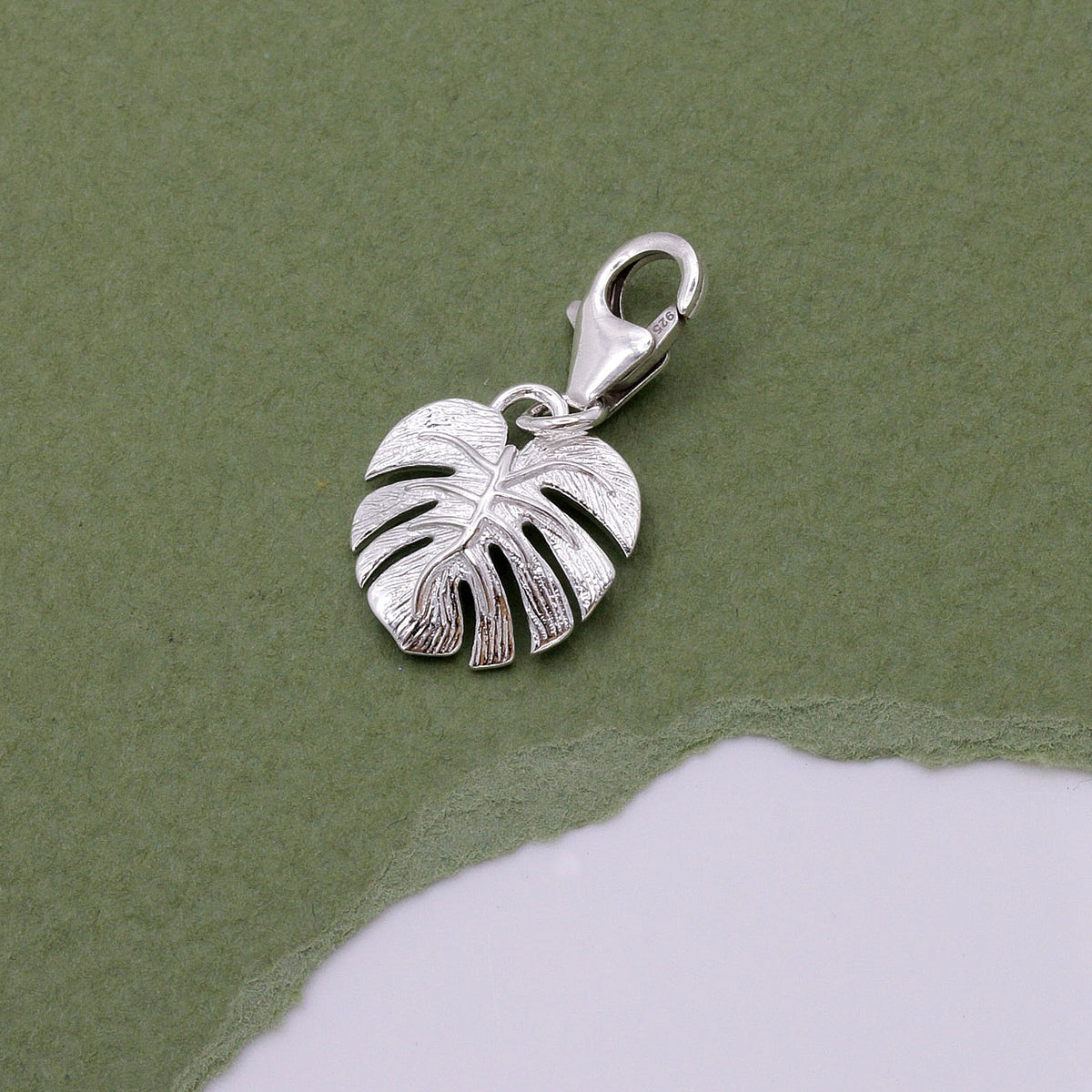 Monstera Palm Leaf Silver Charm Scarlett Jewellery