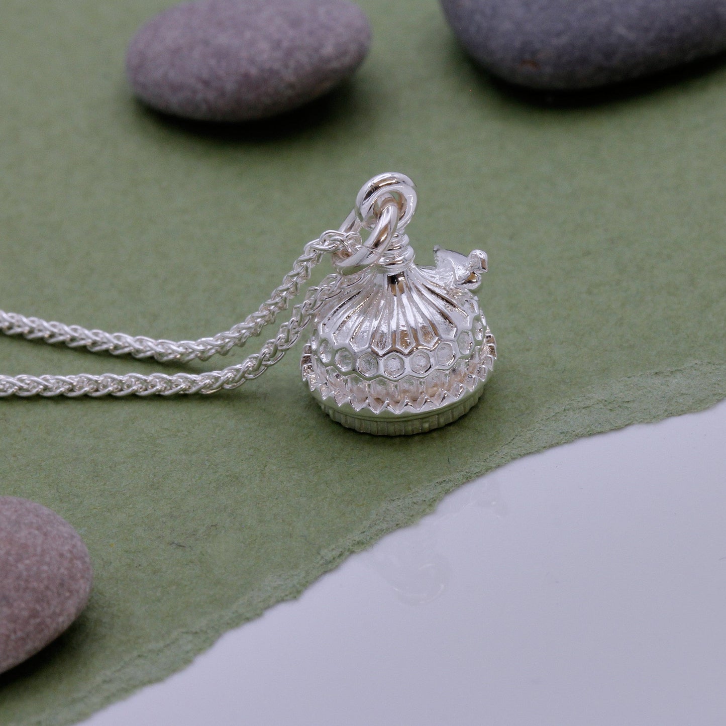 Silver charm featuring a miniature Brighton Pavilion model, detailed architectural design, by Scarlett Jewellery.