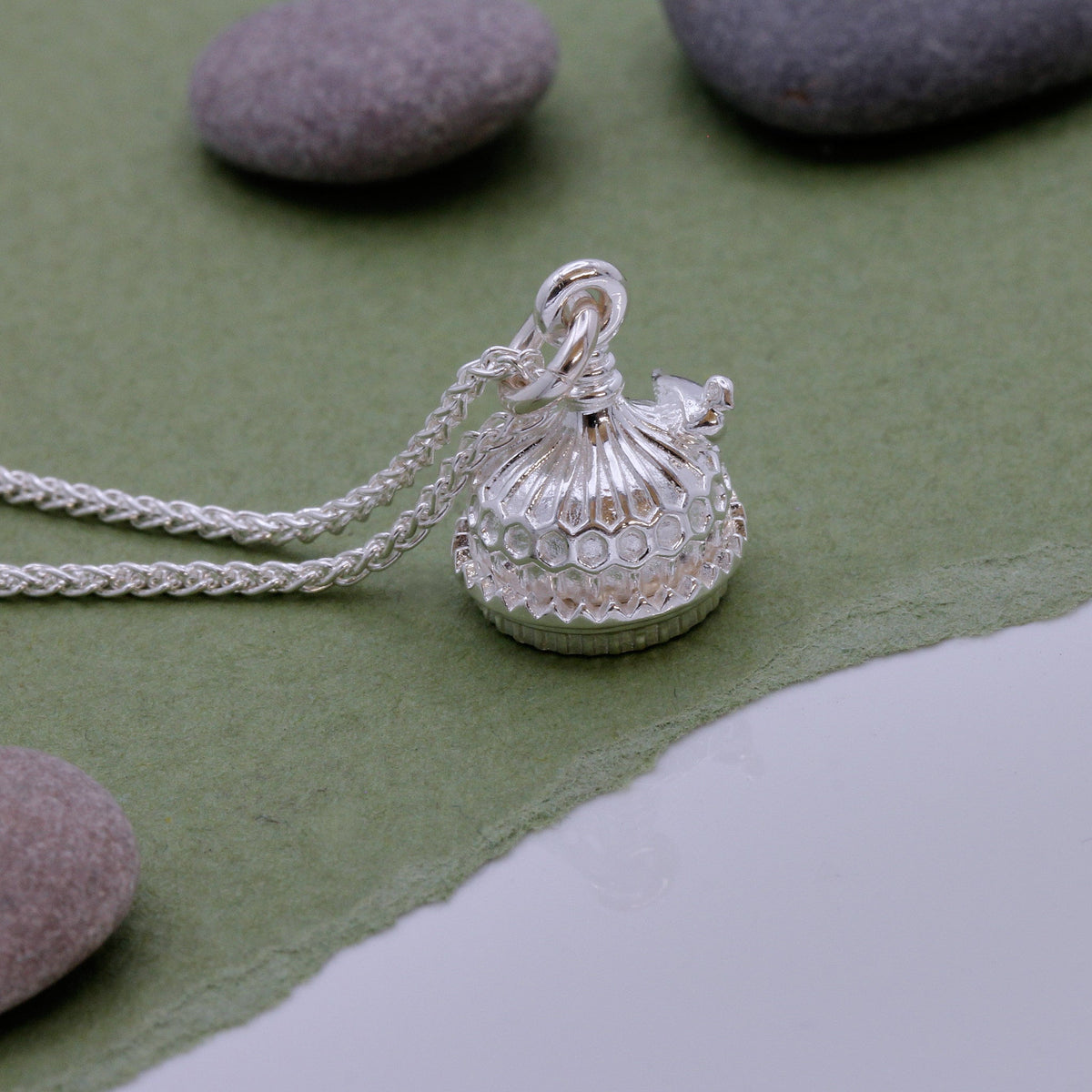 Silver charm featuring a miniature Brighton Pavilion model, detailed architectural design, by Scarlett Jewellery.