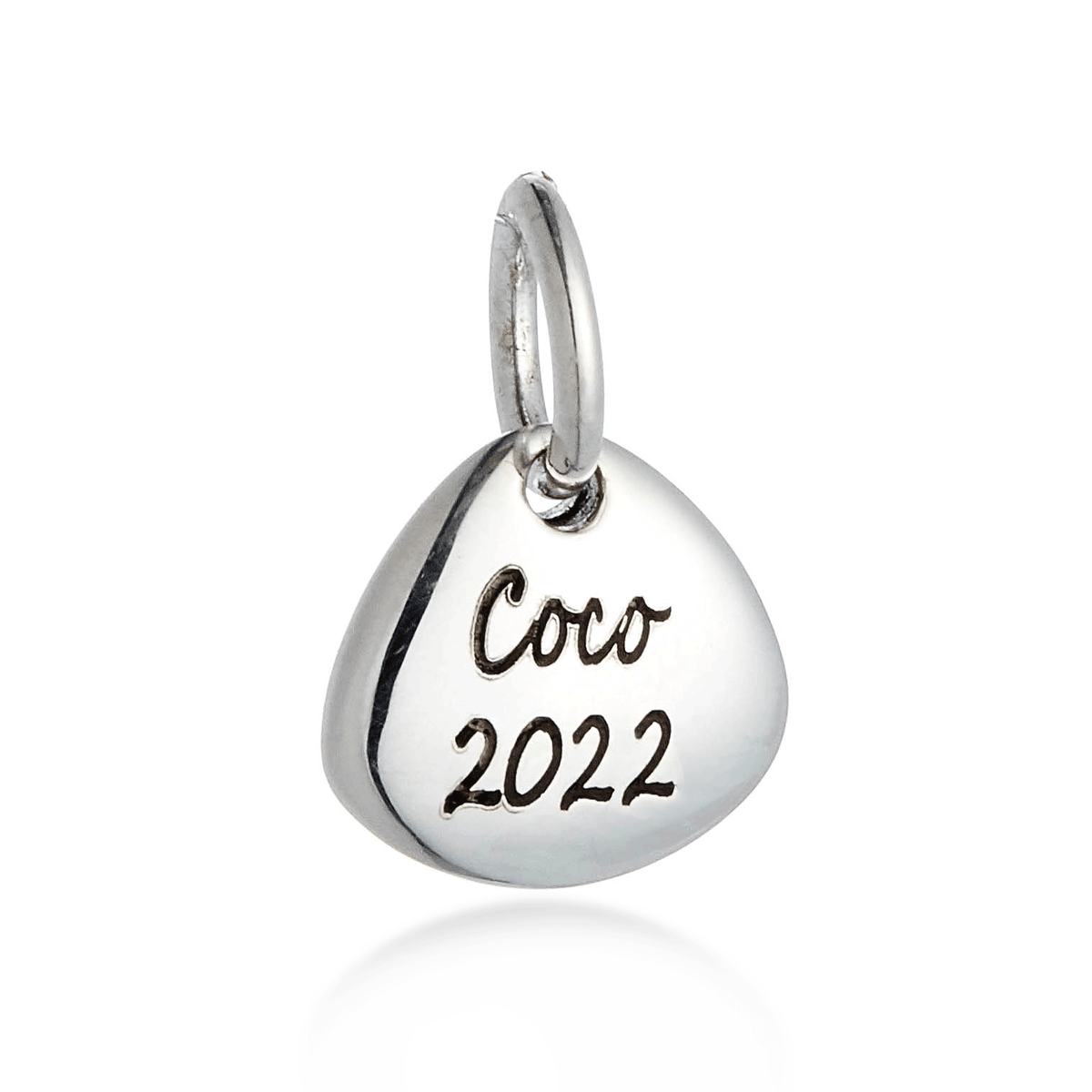 Silver paw print charm with personalized engraving, part of the Scarlett Jewellery charm collection.