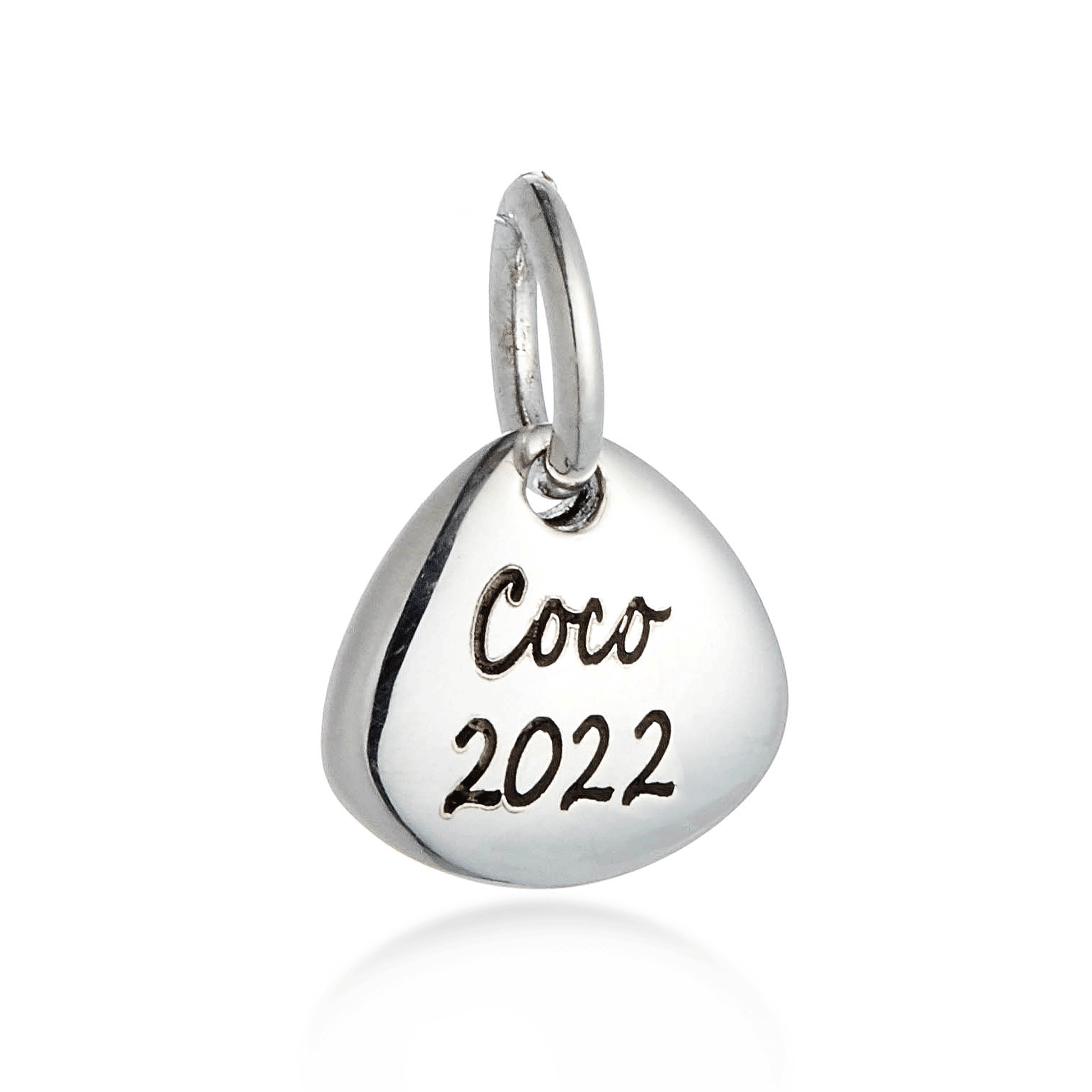 Silver paw print charm with personalized engraving, part of the Scarlett Jewellery charm collection.
