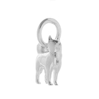 A silver pomsky dog charm hangs from a chain, detailed with realistic fur texture and expressive eyes by Scarlett Jewellery.