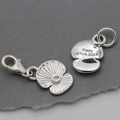 Poppy Flower Personalised Silver Charm Scarlett Jewellery