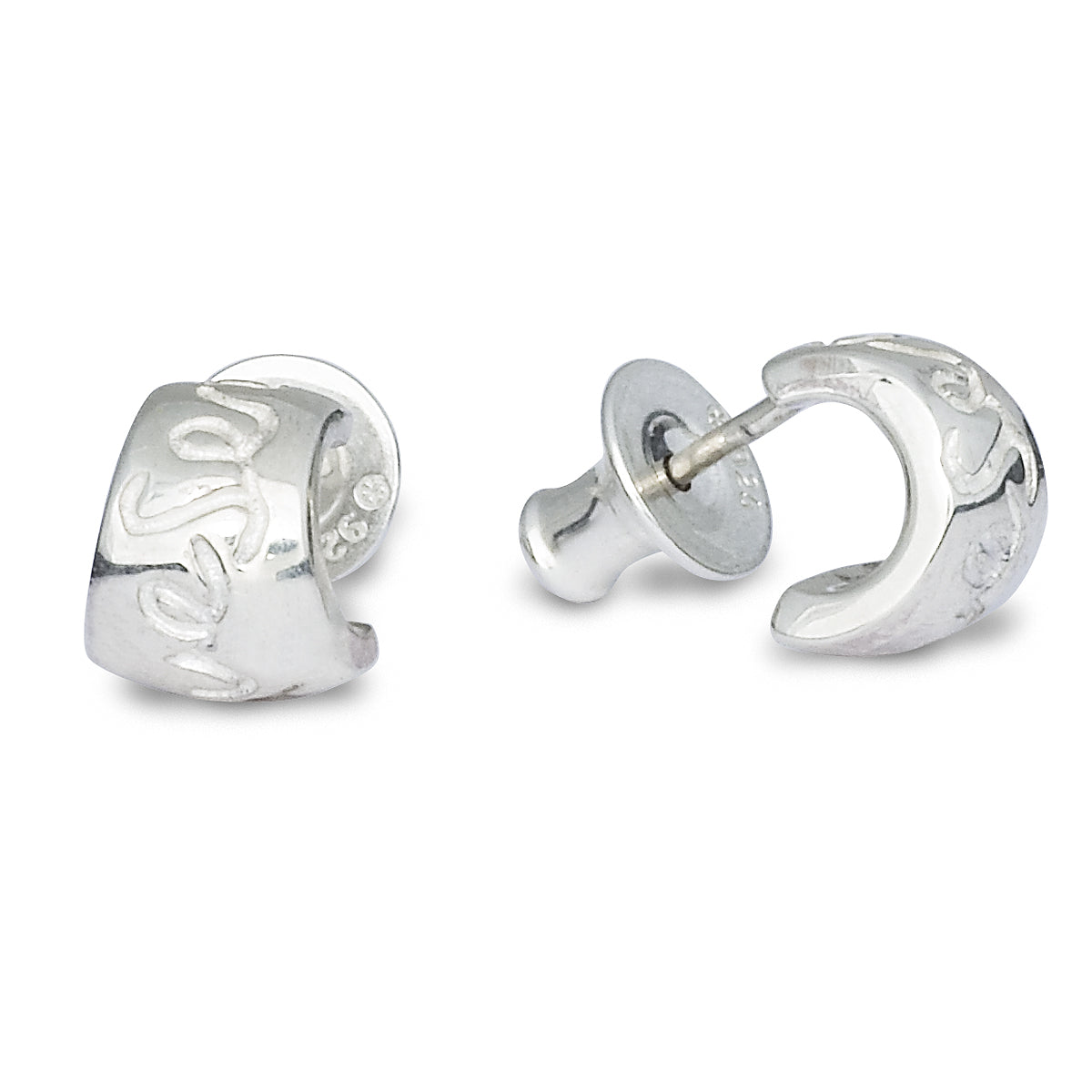 Silver hoop earrings with a delicate chain detail by Scarlett Jewellery