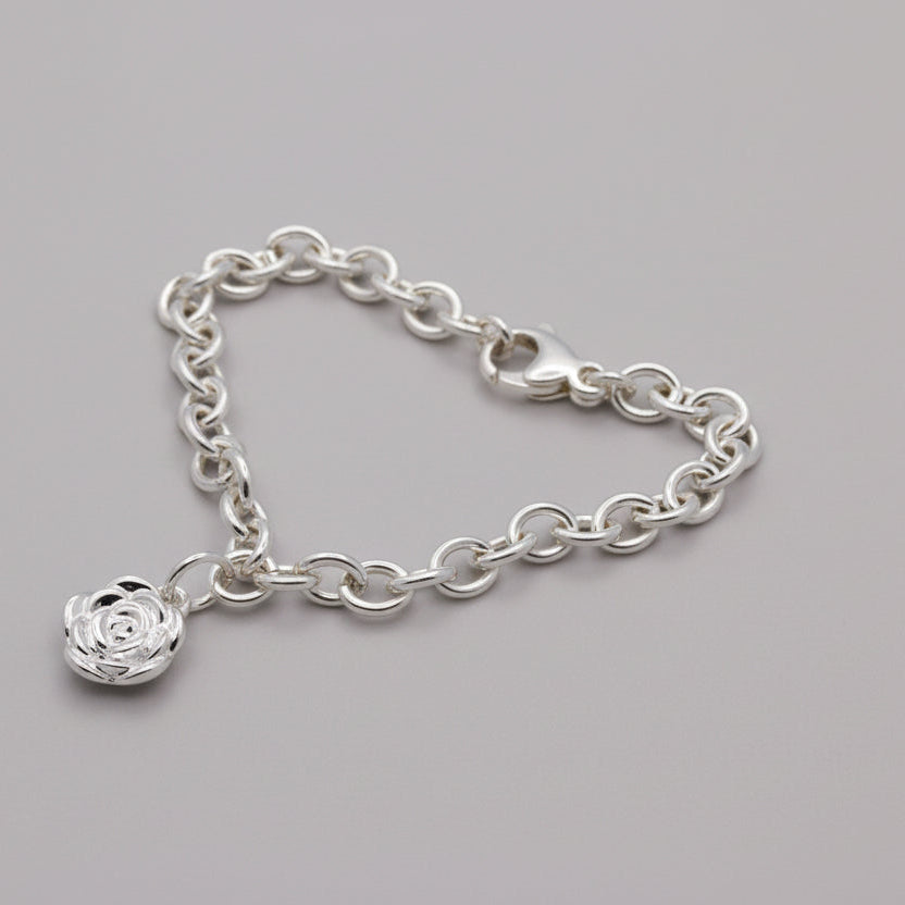 Rose Flower Personalised  Silver Charm Scarlett Jewellery