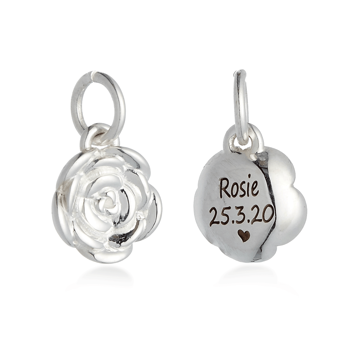 Rose Flower Personalised  Silver Charm Scarlett Jewellery