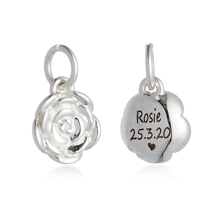 Rose Flower Personalised  Silver Charm Scarlett Jewellery