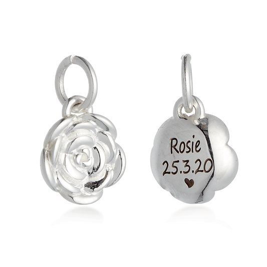 Rose Flower Personalised  Silver Charm Scarlett Jewellery