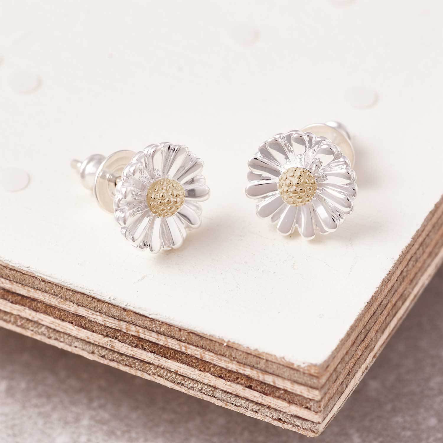 Daisy Silver & Solid Gold Stud Earrings Scarlett Jewellery