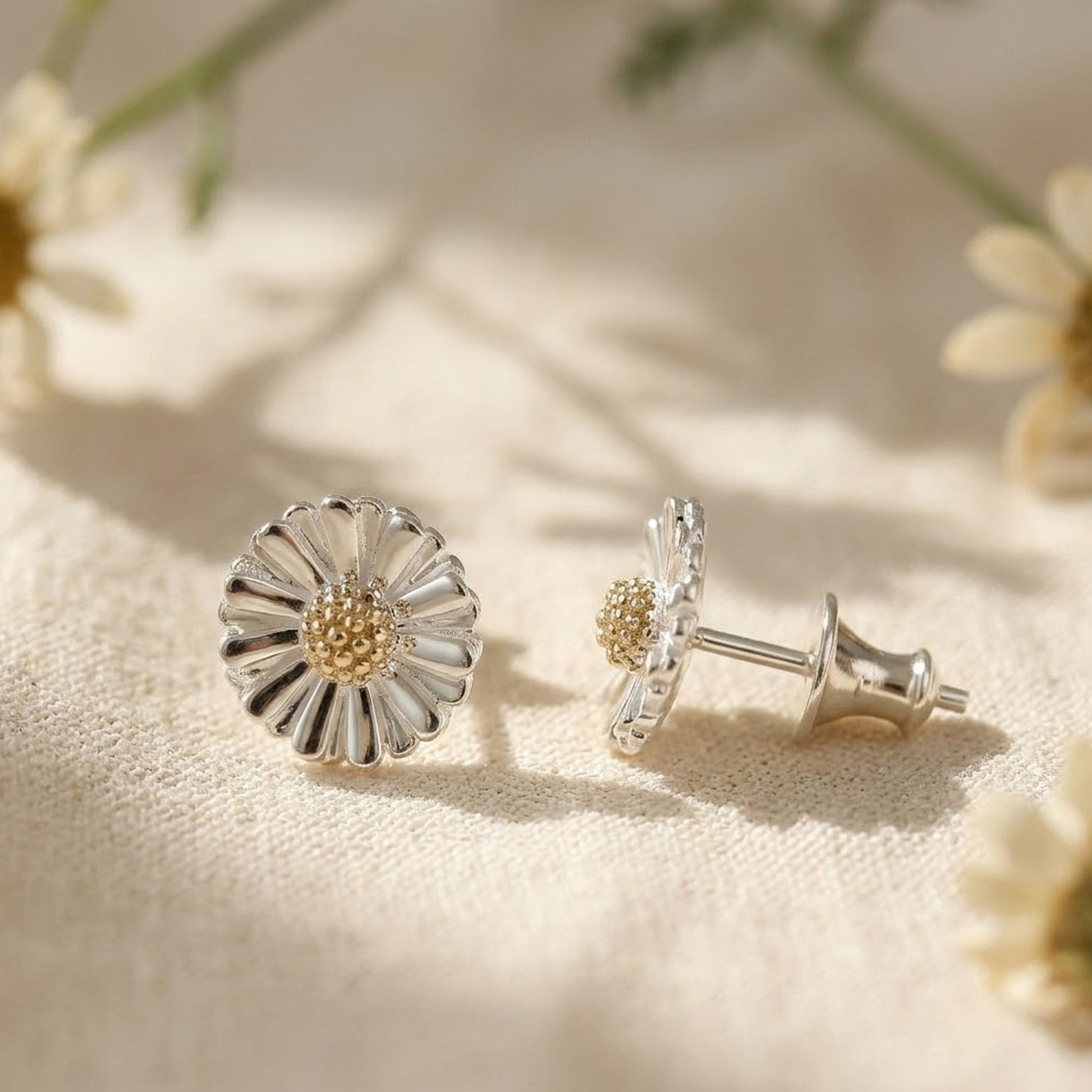 Daisy Silver & Solid Gold Stud Earrings Scarlett Jewellery