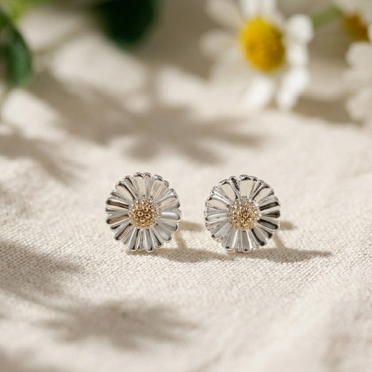 Daisy Silver & Solid Gold Stud Earrings Scarlett Jewellery
