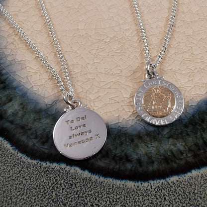 Personalised St Christopher Necklace - Silver & Solid Gold Scarlett Jewellery