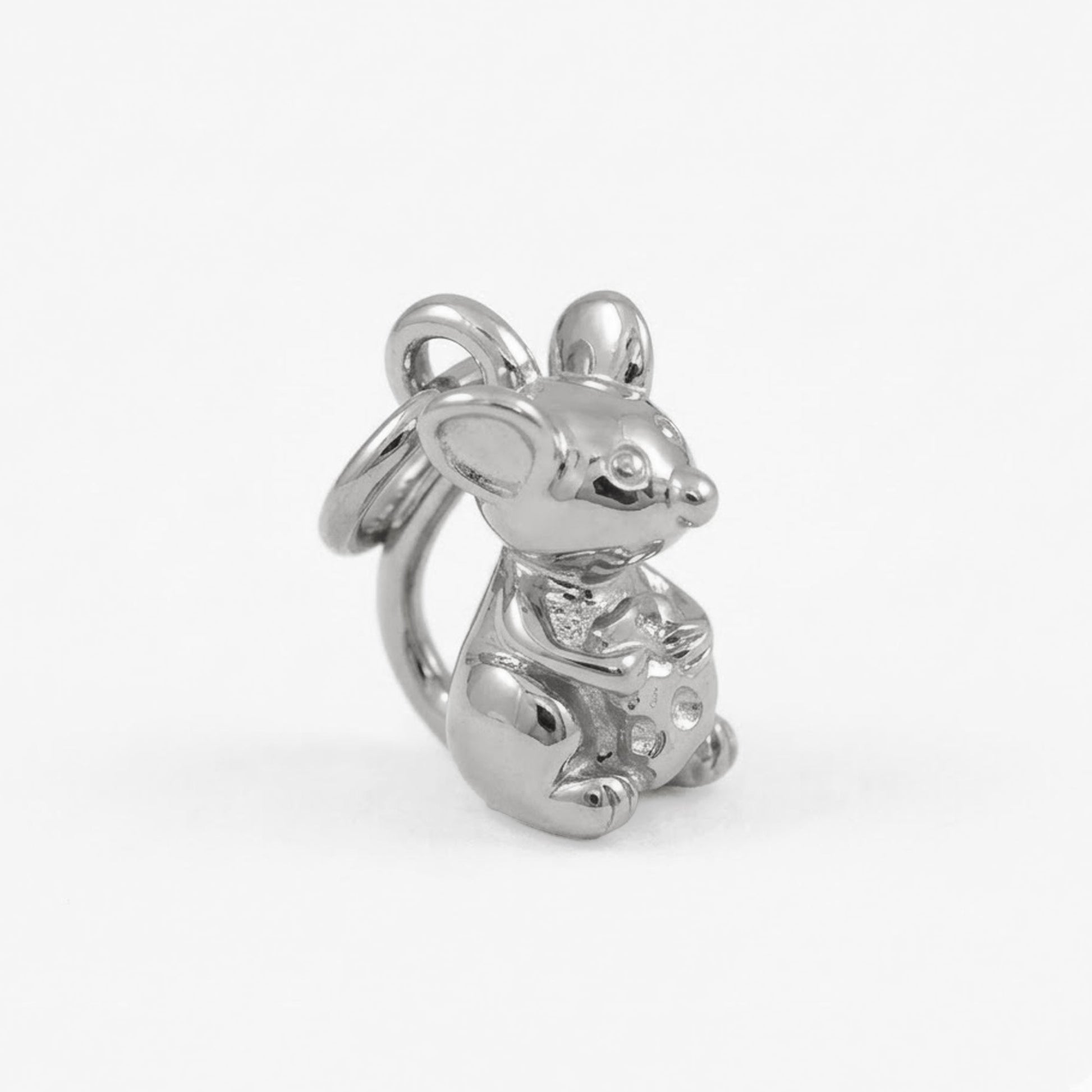 Silver mouse charm with detailed texture and intricate design by Scarlett Jewellery.