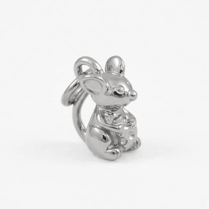 Silver mouse charm with detailed texture and intricate design by Scarlett Jewellery.
