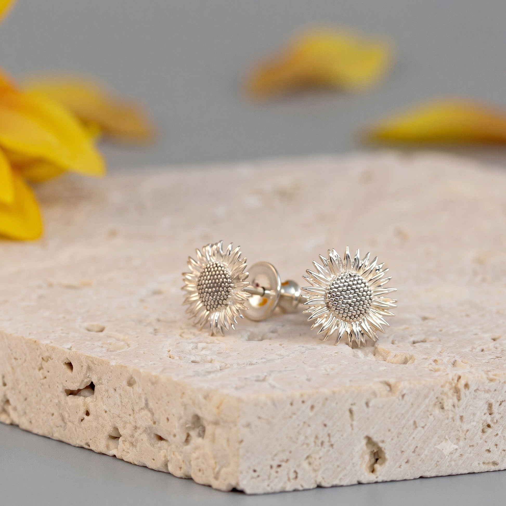 Sunflower Silver Stud Earrings Scarlett Jewellery