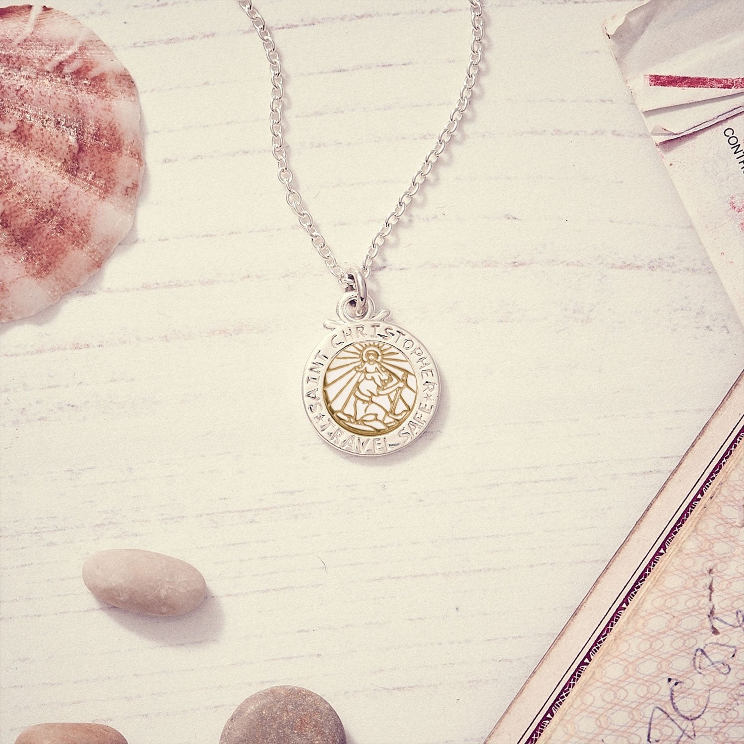 Personalised St Christopher Necklace - Silver & Solid Gold Scarlett Jewellery