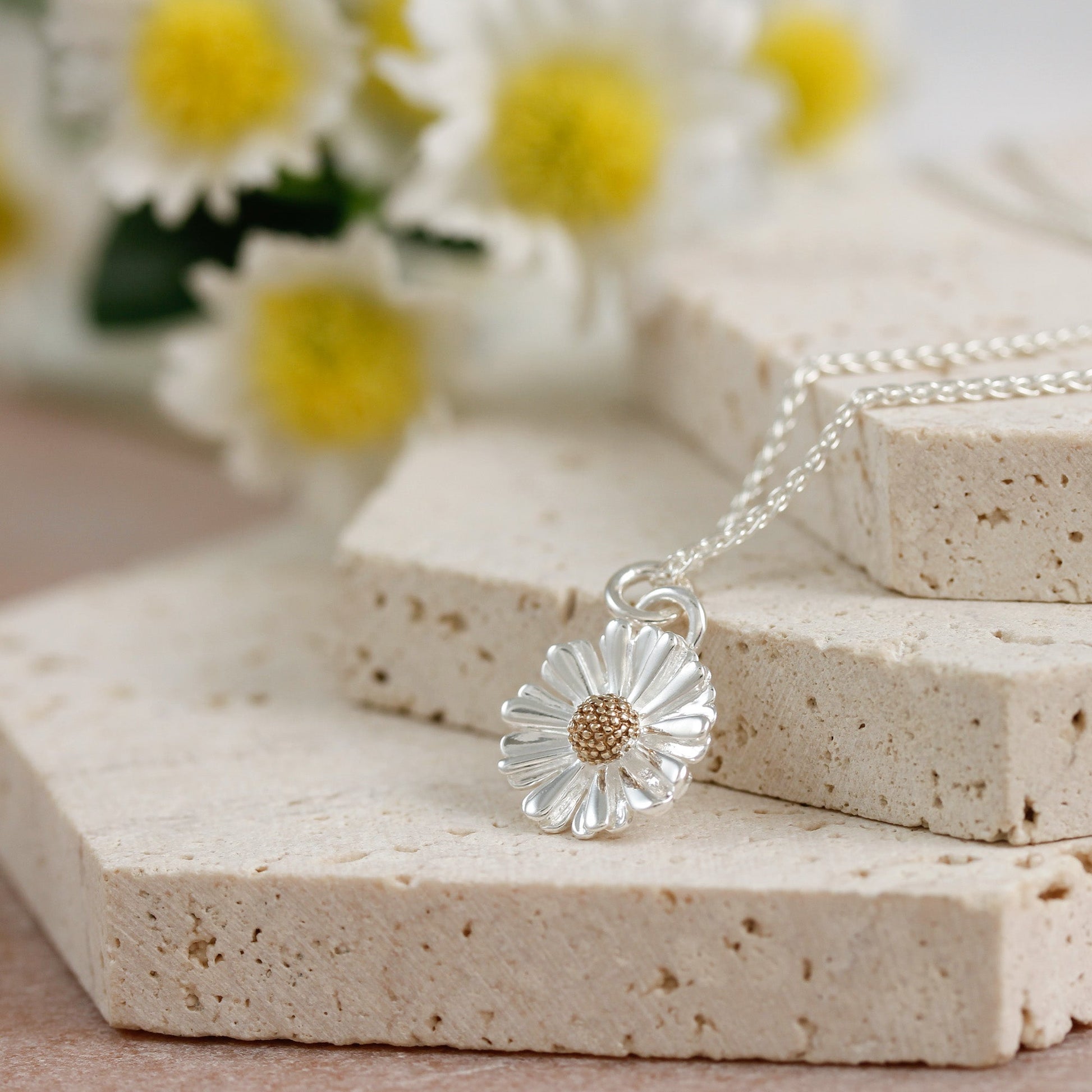 Daisy Flower Silver & Solid Gold Charm Scarlett Jewellery