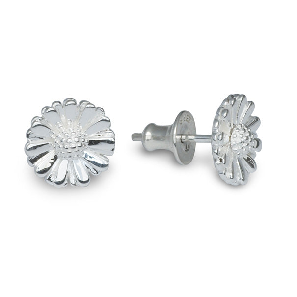 Daisy silver stud earrings with floral details by Scarlett Jewellery