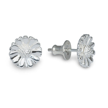 Daisy silver stud earrings with floral details by Scarlett Jewellery