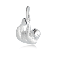 A silver sloth charm shaped like a small hanging pendant by Scarlett Jewellery.