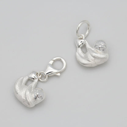 Sloth silver charm with detailed texture, small and delicate, by Scarlett Jewellery.