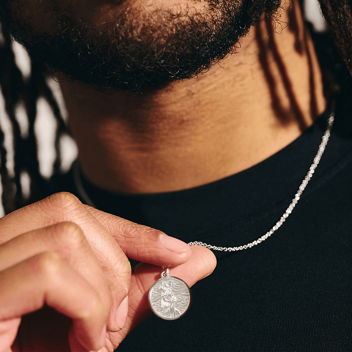 Silver St Christopher necklace with storm guardian design by Scarlett Jewellery