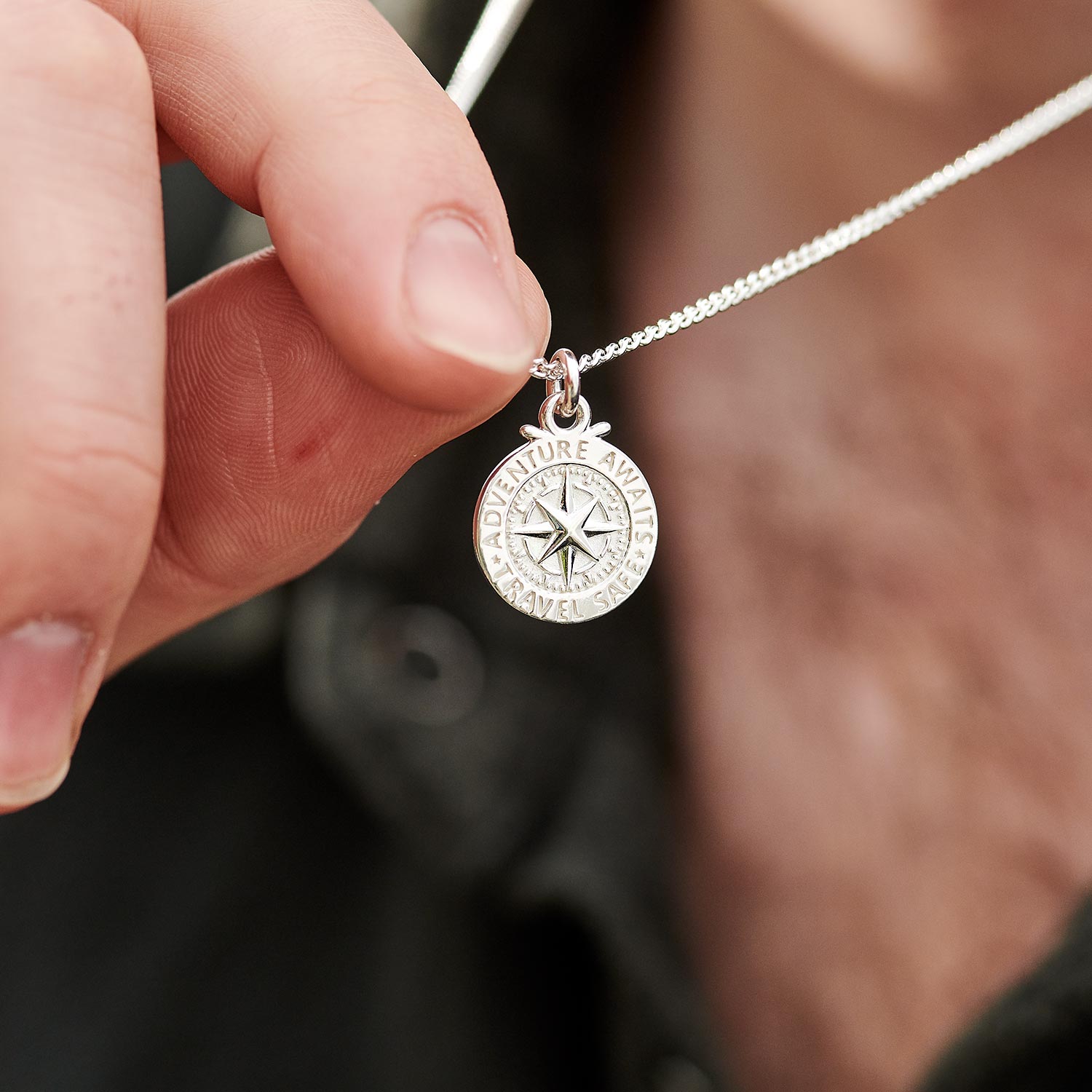 Travel Safe Compass St Christopher Small Silver Necklace Scarlett Jewellery