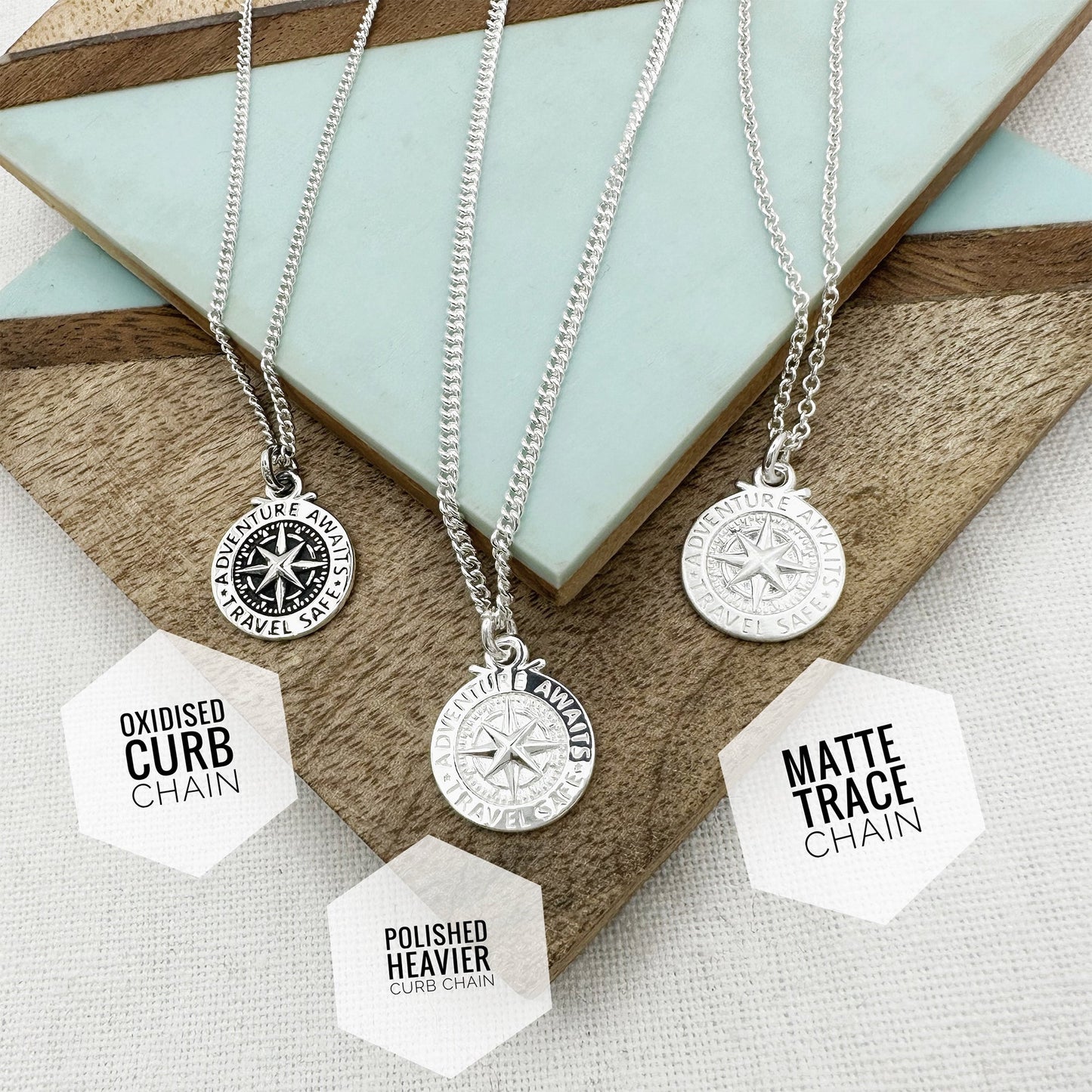 Travel Safe Compass St Christopher Small Silver Necklace Scarlett Jewellery