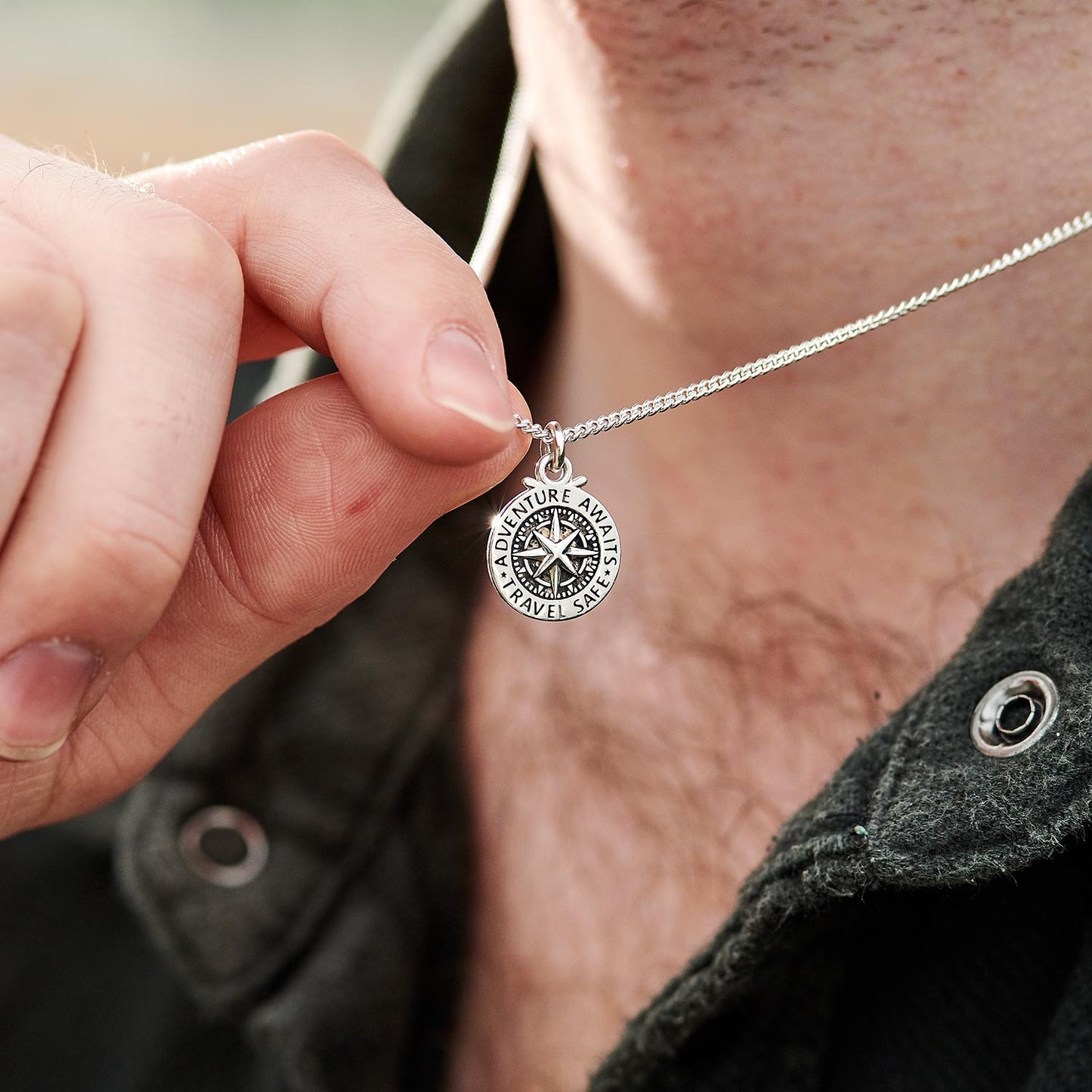 Travel Safe Compass St Christopher Small Silver Necklace Scarlett Jewellery
