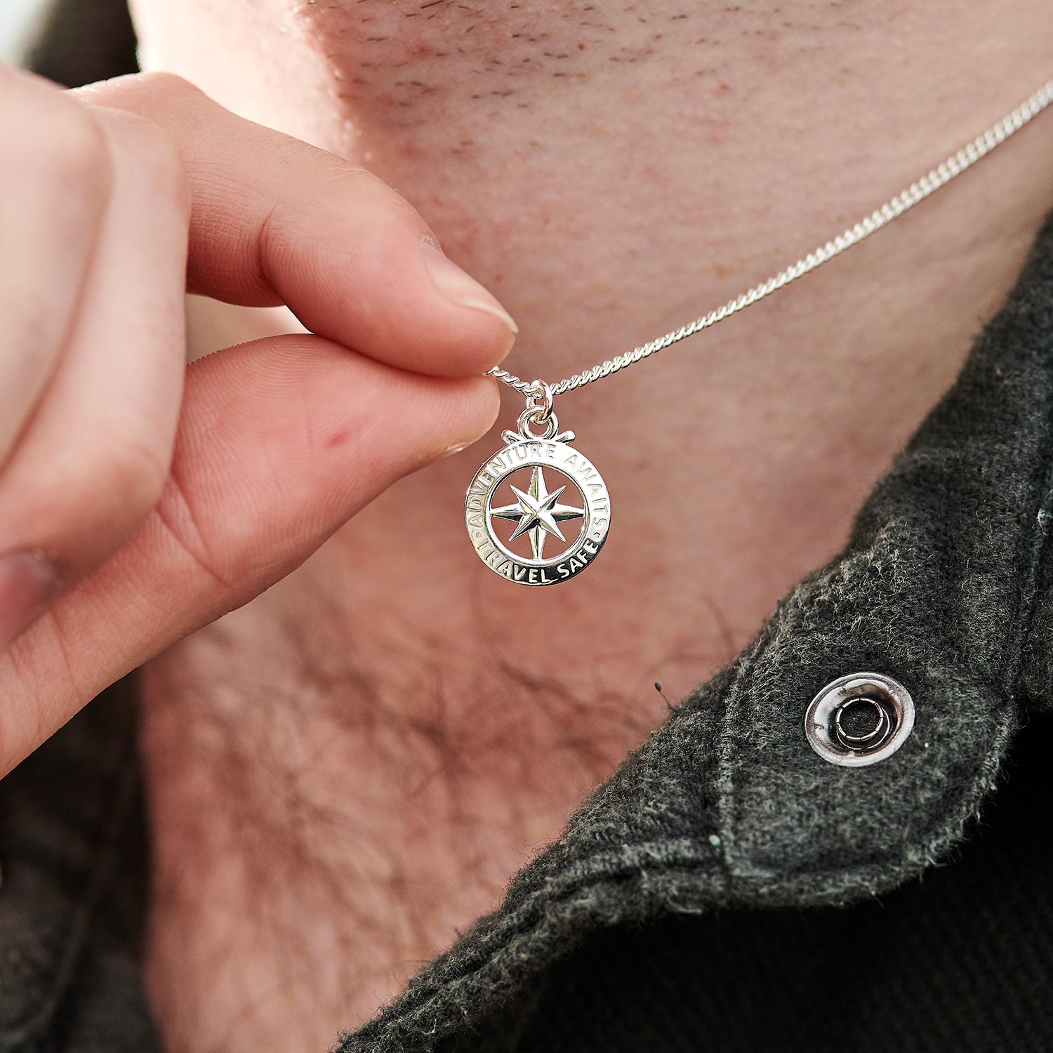 Travel Safe Outline Compass Small St Christopher Silver Necklace Scarlett Jewellery