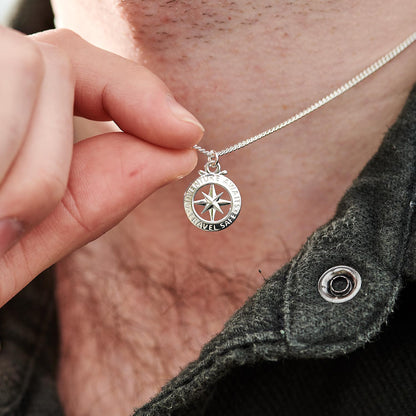 Travel Safe Outline Compass Small St Christopher Silver Necklace Scarlett Jewellery