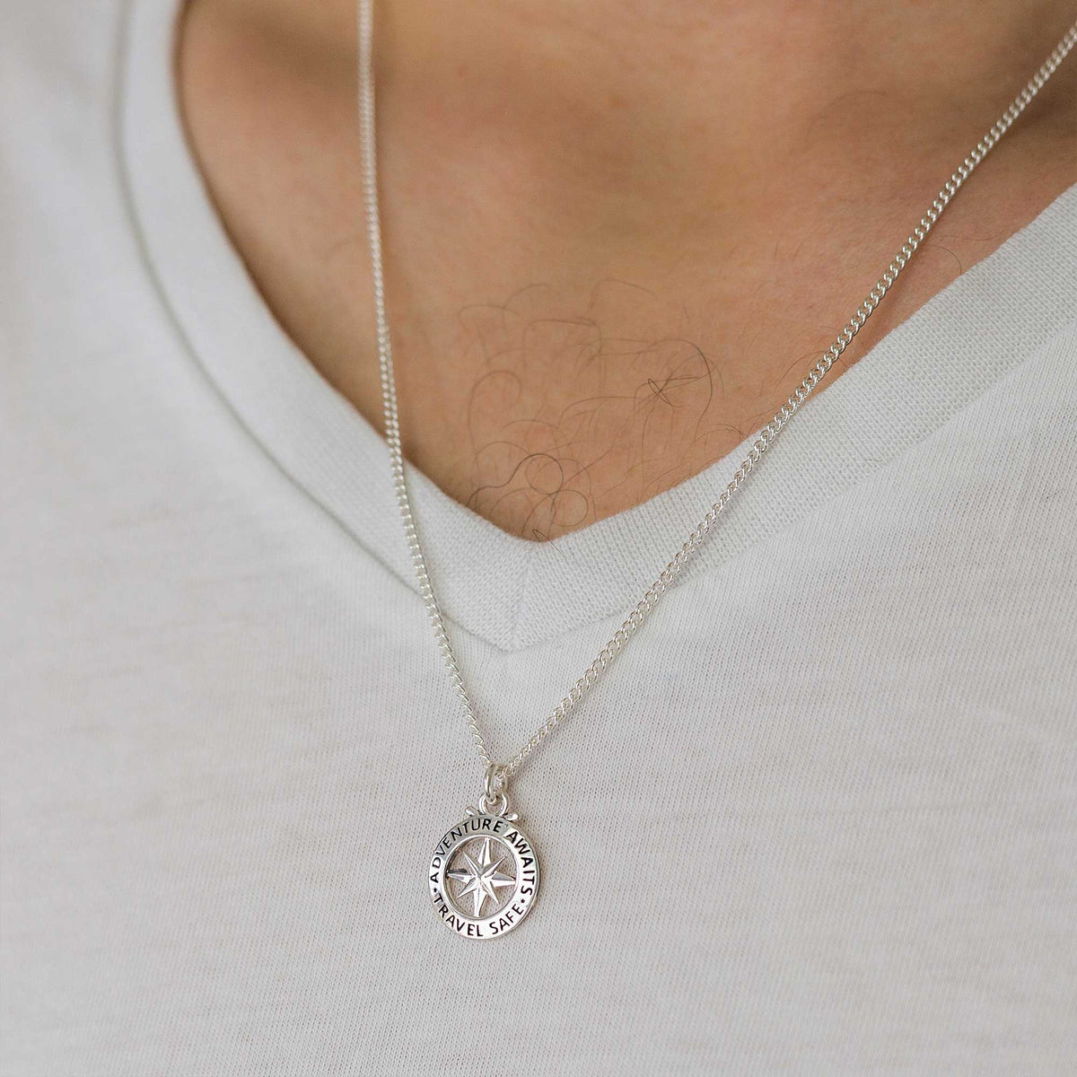 Travel Safe Outline Compass Small St Christopher Silver Necklace Scarlett Jewellery