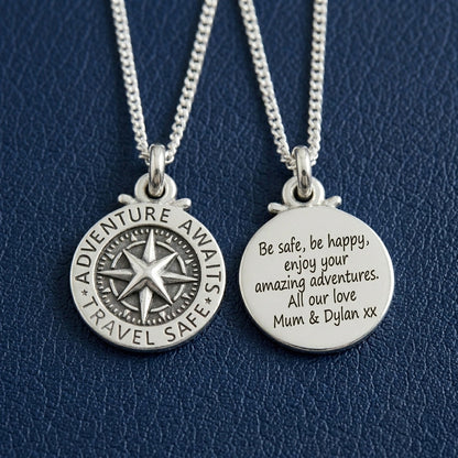Travel Safe Compass St Christopher Small Silver Necklace Scarlett Jewellery
