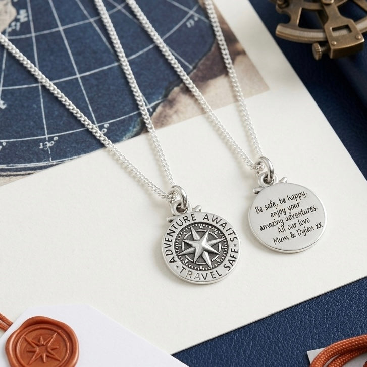 Travel Safe Compass St Christopher Small Silver Necklace Scarlett Jewellery