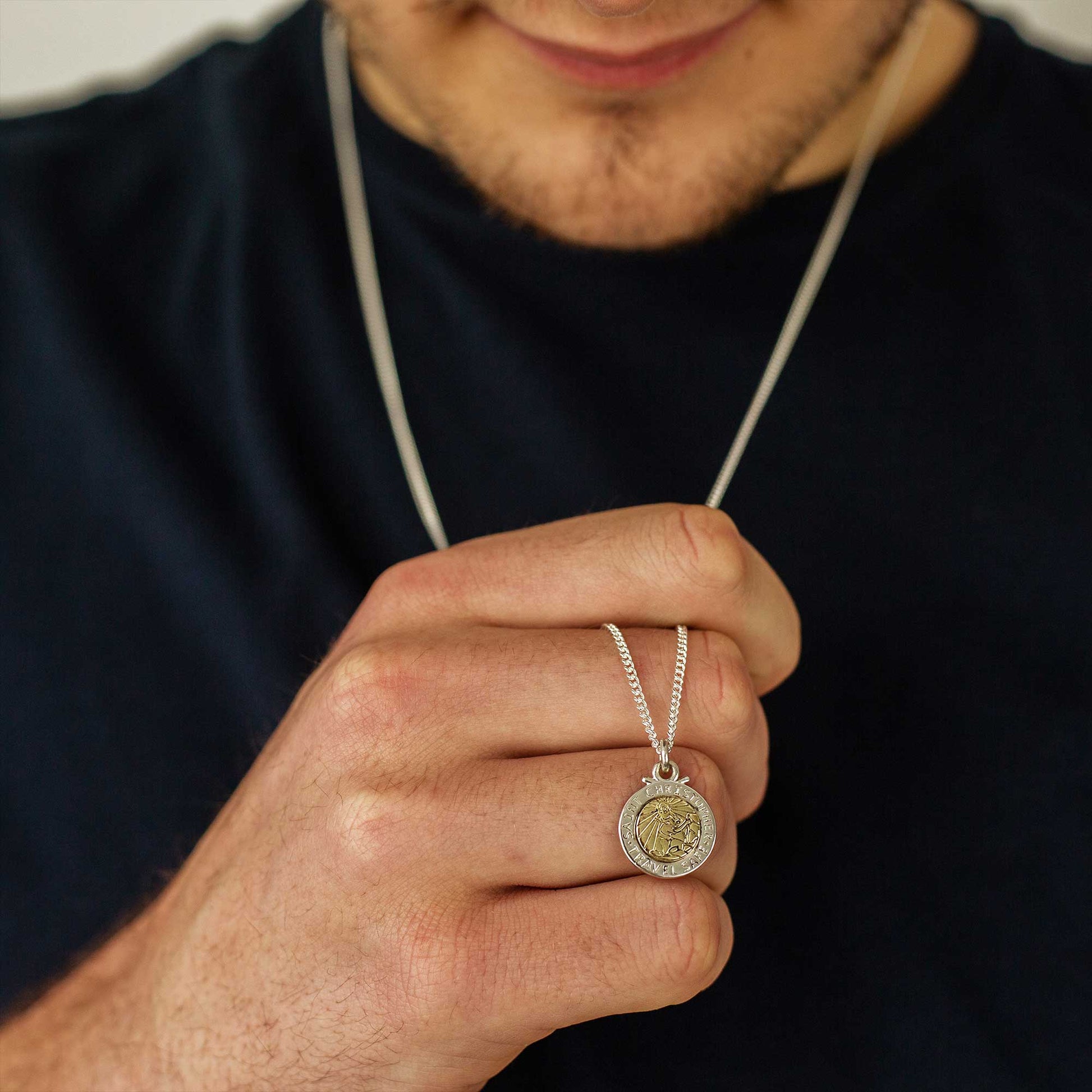 Personalised St Christopher Necklace - Silver & Solid Gold Scarlett Jewellery