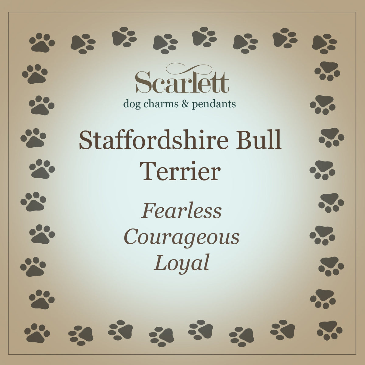 Silver Staffordshire Bull Terrier dog charm by Scarlett Jewellery displayed on a white background.
