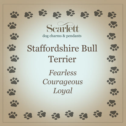 Silver Staffordshire Bull Terrier dog charm by Scarlett Jewellery displayed on a white background.