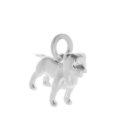 Silver Staffordshire Bull Terrier dog charm displayed on a silver chain by Scarlett Jewellery.