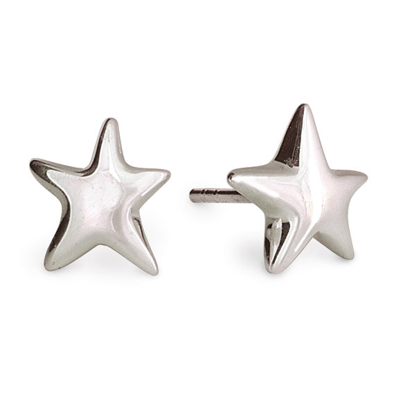 Silver stud earrings with a starry finish, featuring tiny sparkling details, by Scarlett Jewellery.