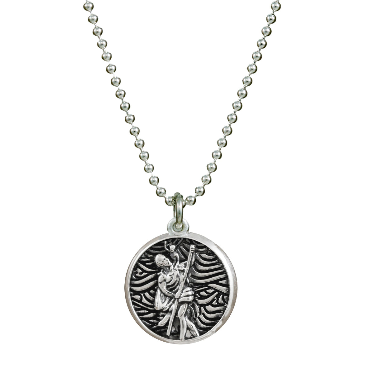 A small silver St Christopher necklace with a detailed cross design by Scarlett Jewellery