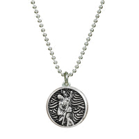 A small silver St Christopher necklace with a detailed cross design by Scarlett Jewellery