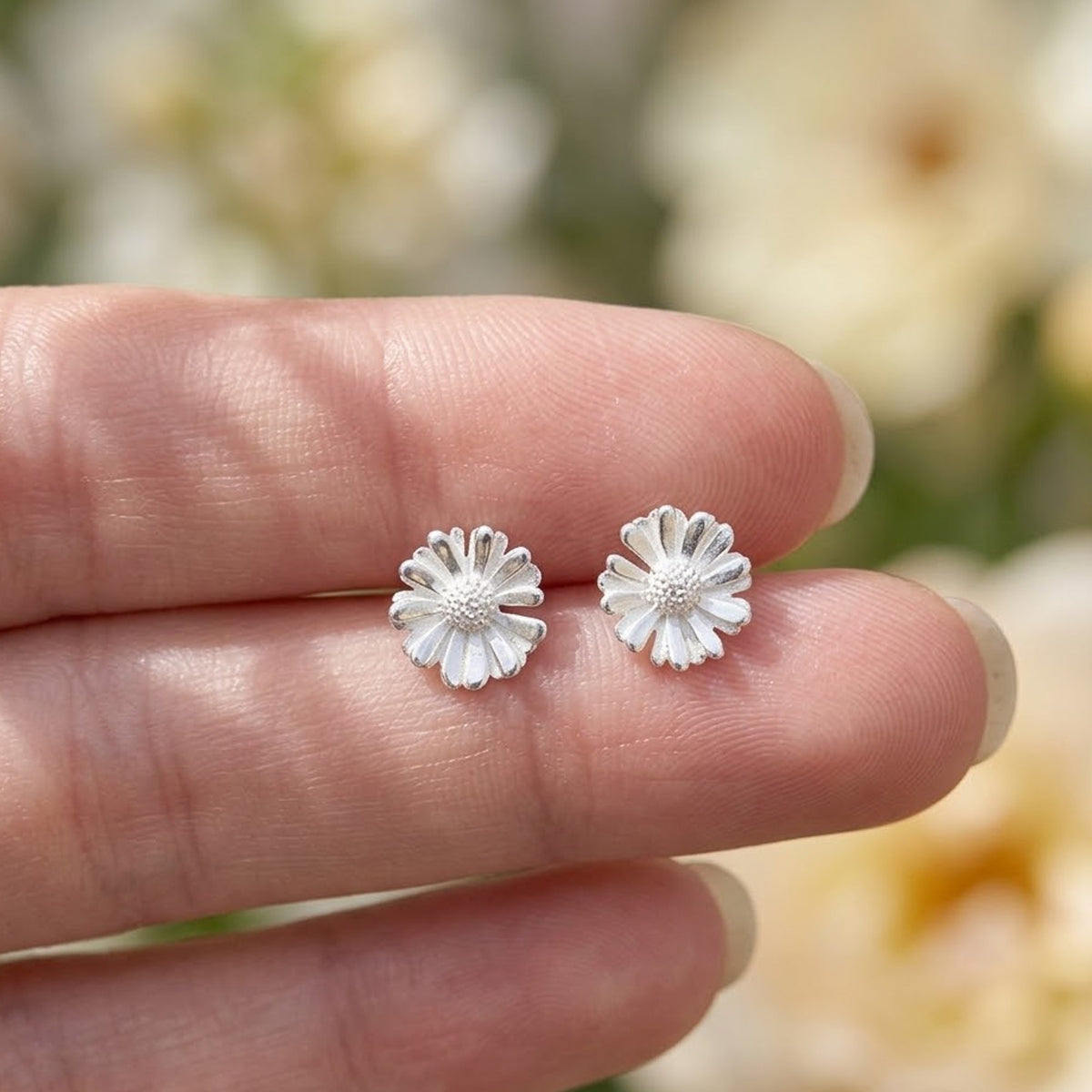 Daisy Tiny Silver Stud Earrings