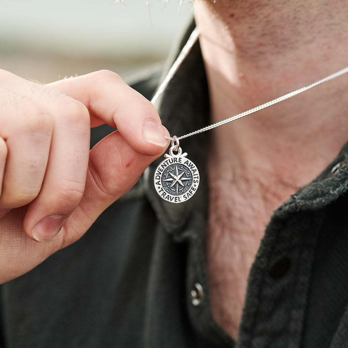 Large Travel Safe Compass Personalised St Christopher Silver Necklace Scarlett Jewellery