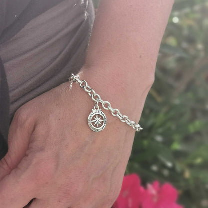 Travel Safe Outline Compass Silver Charm Scarlett Jewellery