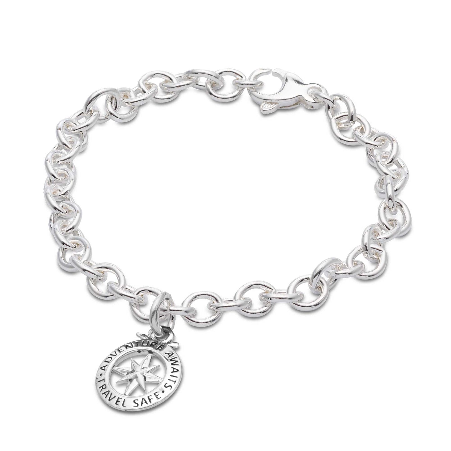 Travel Safe Outline Compass Silver Charm Scarlett Jewellery