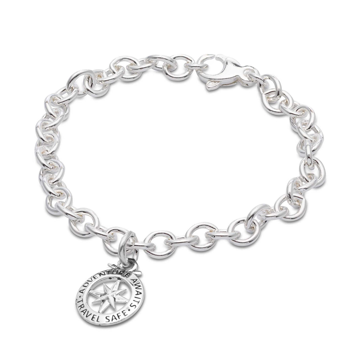 Travel Safe Outline Compass Silver Charm Scarlett Jewellery