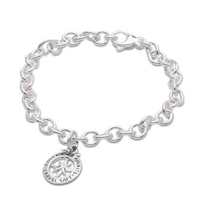 Travel Safe Outline Compass Silver Charm Scarlett Jewellery