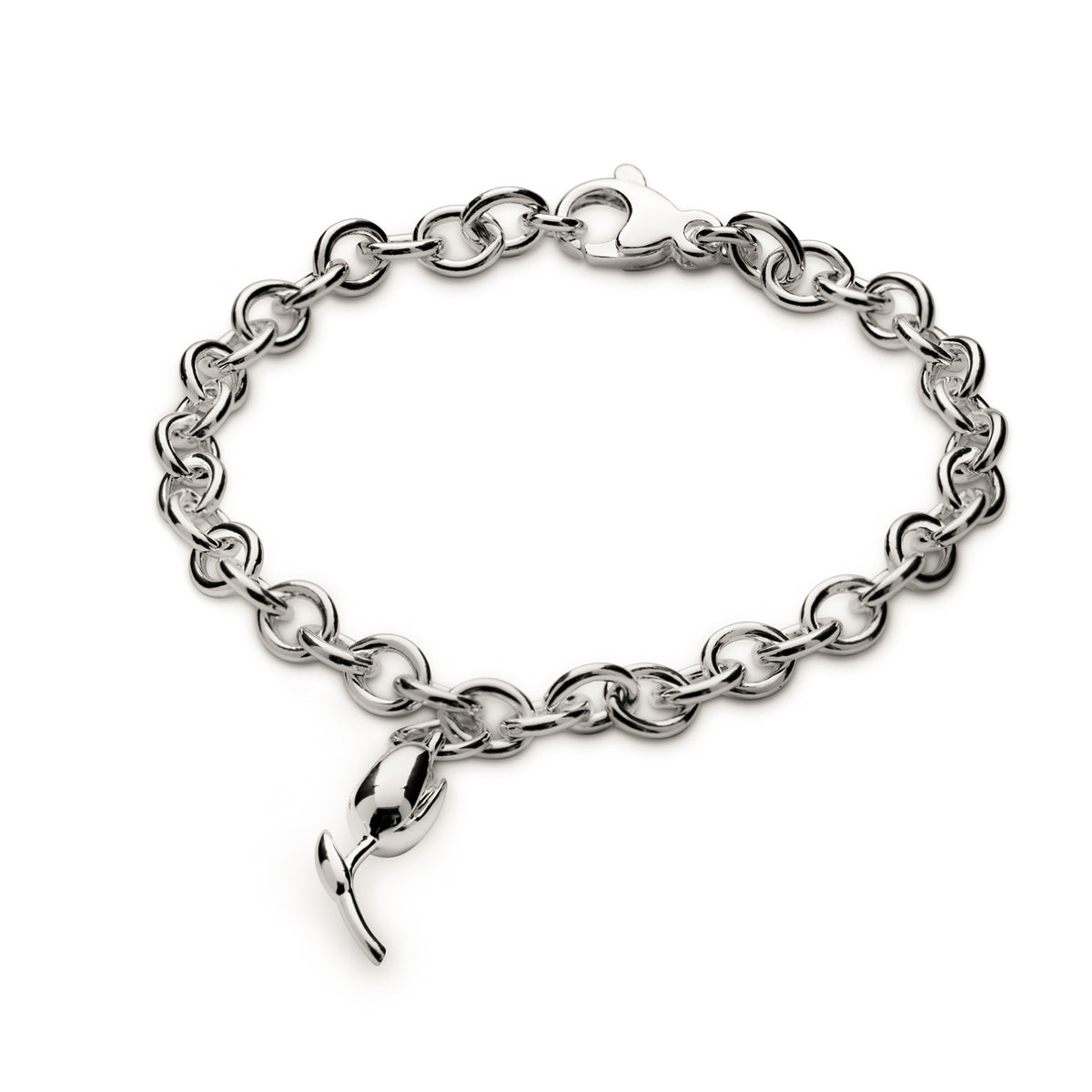 Silver tulip flower charm with detailed petal texture, part of the Charms collection by Scarlett Jewellery.