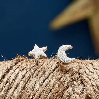 Twilight Moon & Star Silver Stud Earrings Scarlett Jewellery